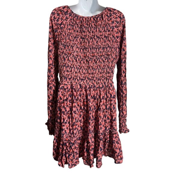 Beachlunchlounge Talia Smocked Long Sleeve Mini Dress or Tunic Size Large Boho - Picture 2 of 10